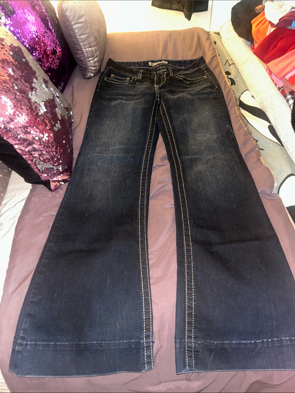 Buckle Dark Wash Wide-Leg Jeans - Dark Blue